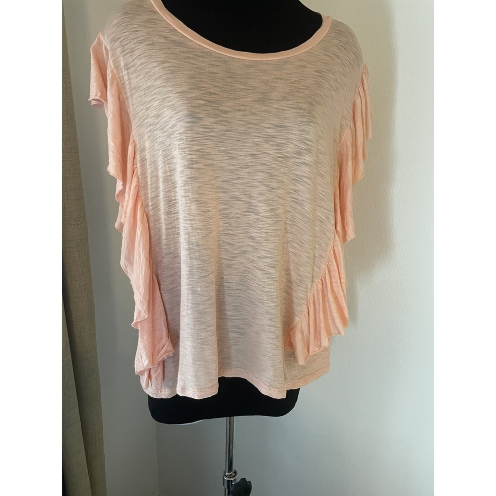 Elan Womens Ruffle‎ sleeves slub  cotton Shirt Top Size M Peach USA